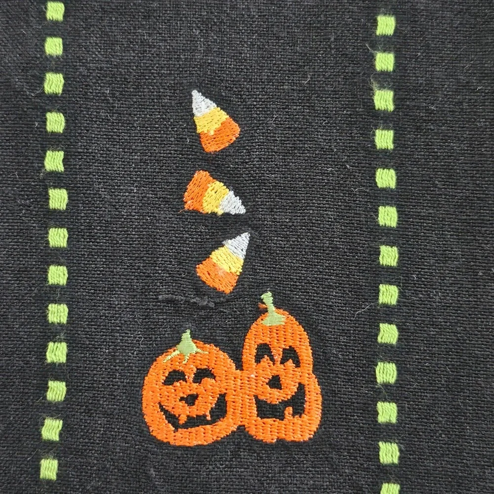DII Halloween Kitchen Towels Set of 2 Black Green Pumpkin Candy Corn Embroidered